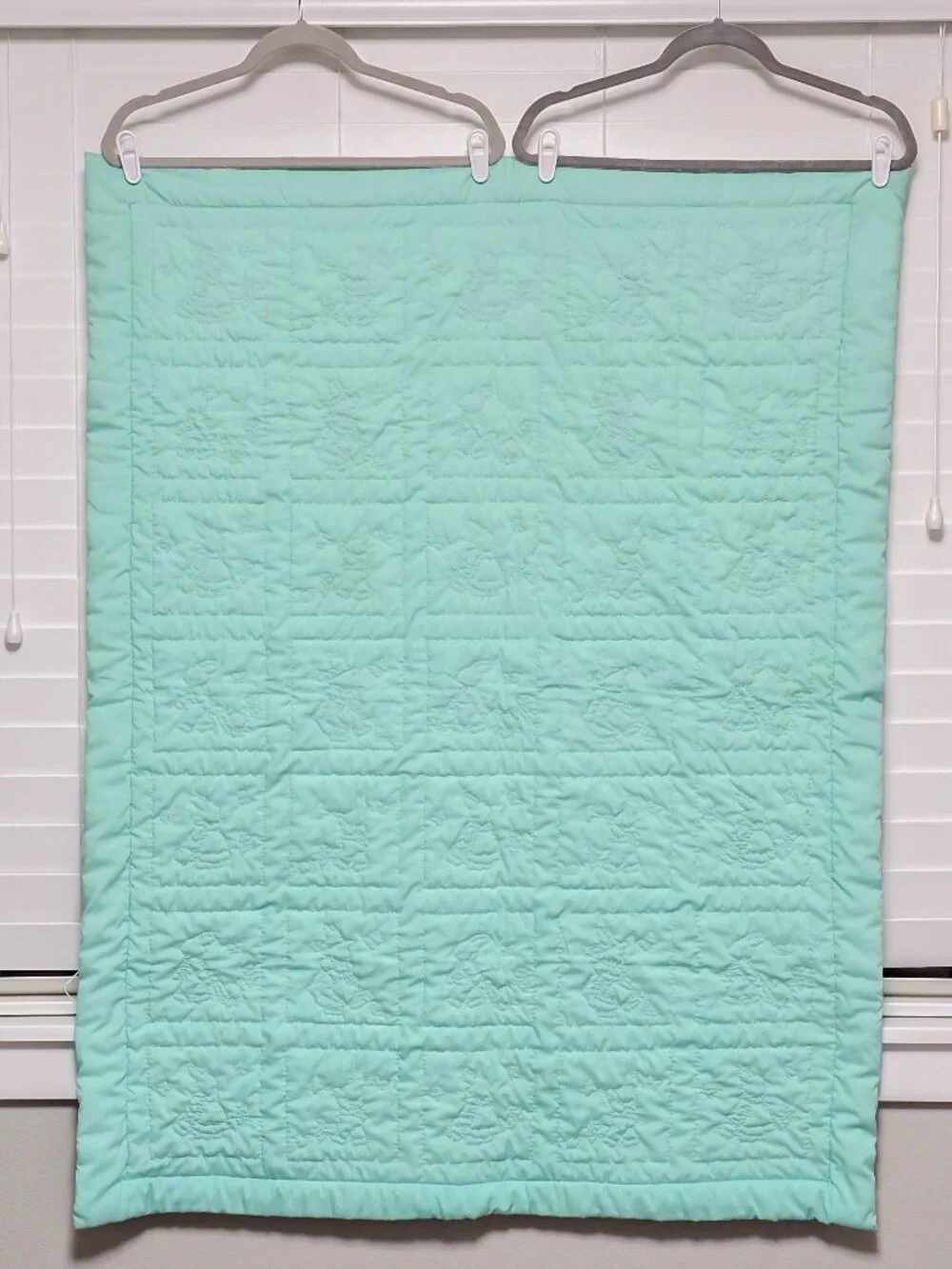 VTG 1990s Handmade Baby Quilt Cottagecore Bunny Rabbit Embroidery Blanket